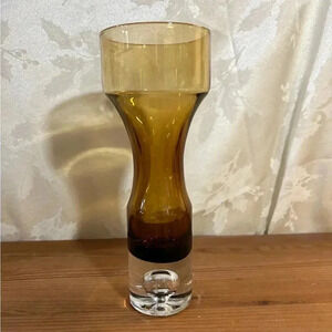 Vintage 60s Decorative Amber Glass Vase Mid Century Modern Glassware